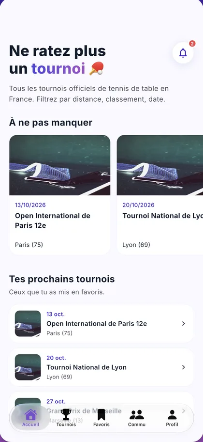 Écran d'accueil de l'app PingMap
